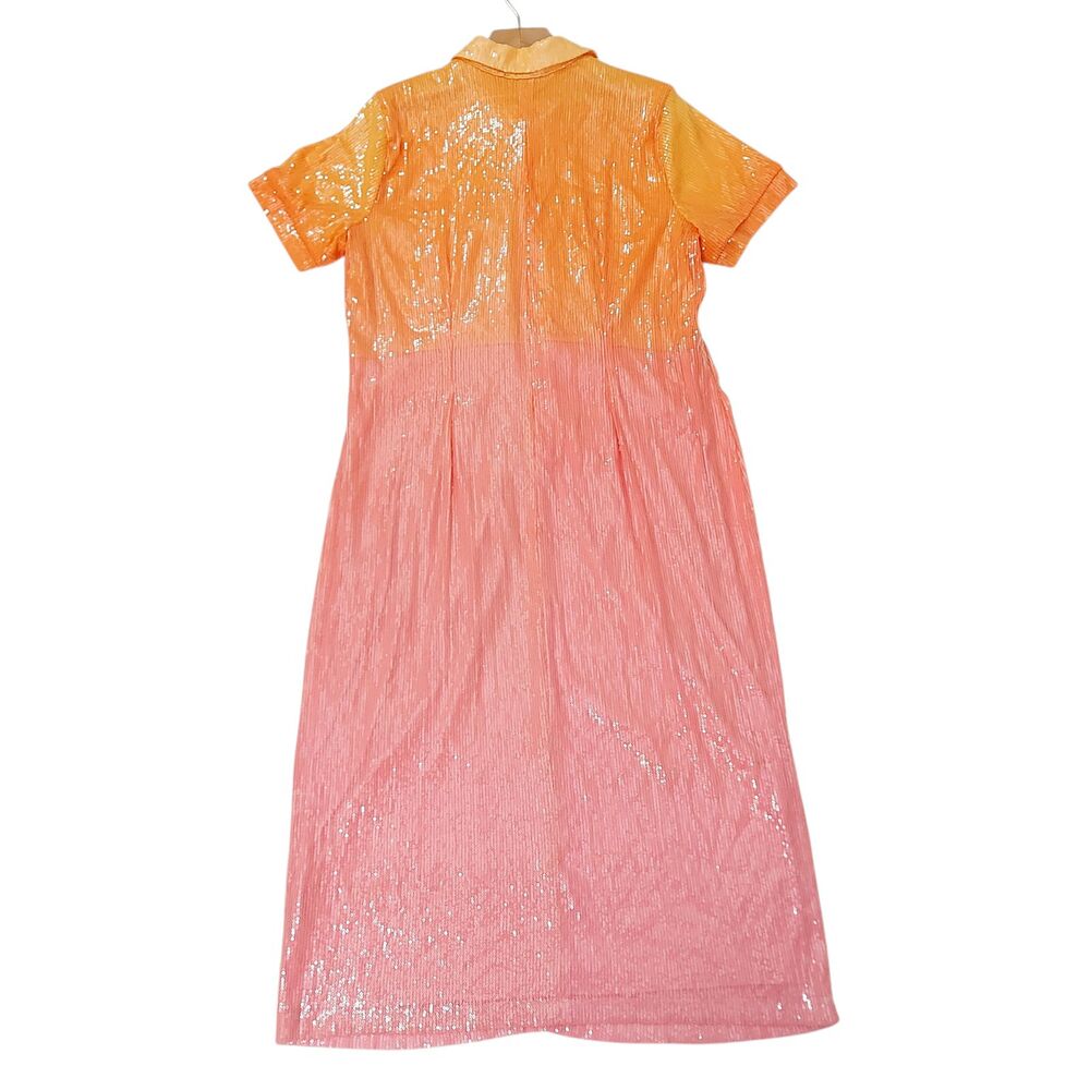Eloquii Womens 16 Orange Pink Ombre Sequin Midi Shift Dress Glam Party Cocktail - Picture 2 of 13